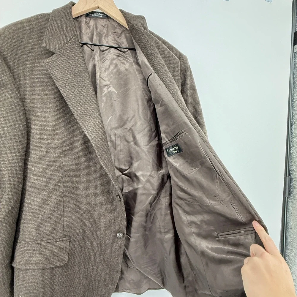 Andrew Fezza‎ Brown Camel Hair Blend 2 Button Blazer Sport Coat Jacket Men 46R